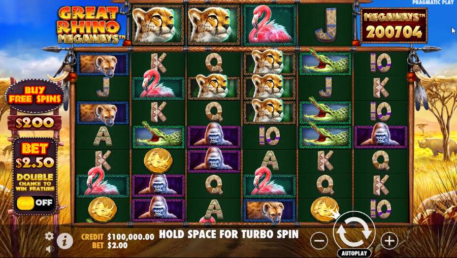 gameplay en symbolen van great rhino megaways